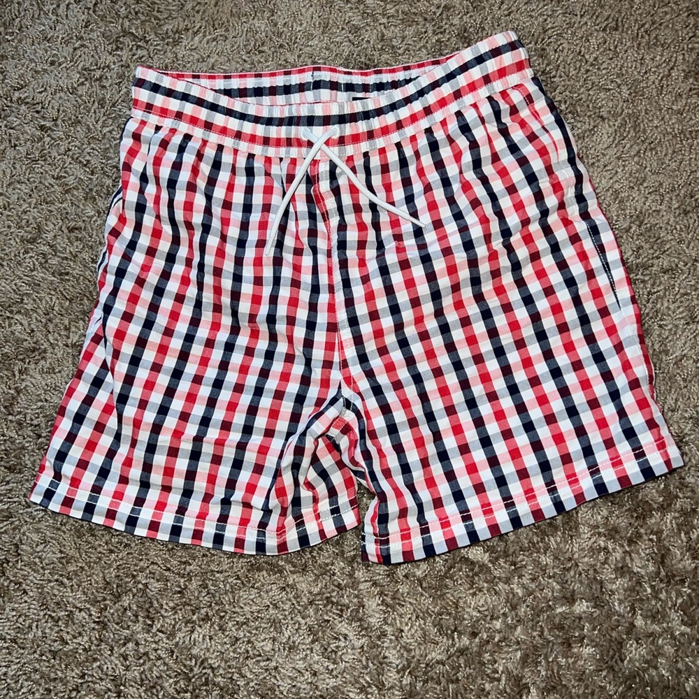 Janie and Jack Blue and Red Gingham swim trunks size 10